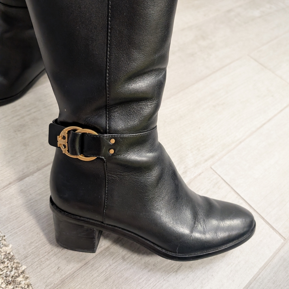 Tory Burch Black Leather Knee-High Boots - Picture 10 of 14